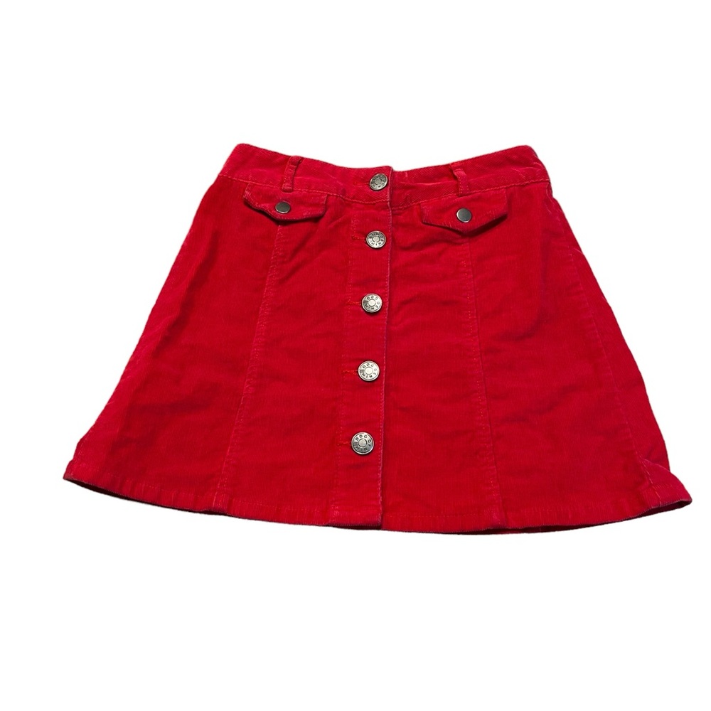BDG Red Button-Front Corduroy Mini Skirt